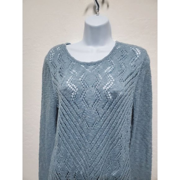 Style & Co. Womens Fringe Sheer Crochet Tunic Sweater Blue - Picture 2 of 7